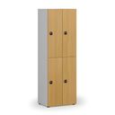 Dřevěná šatní skříňka s úložnými boxy, 4 boxy, RFID zámek, šedá/buk
