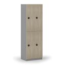 Dřevěná šatní skříňka s úložnými boxy, 4 boxy, RFID zámek, šedá/dub přírodní