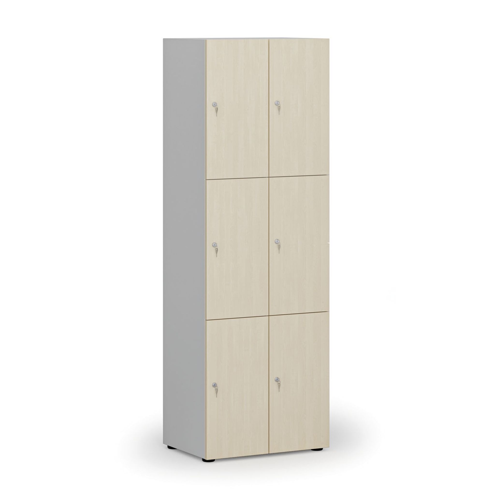 Dřevěná šatní skříňka s úložnými boxy, 6 boxů, cylindrický zámek