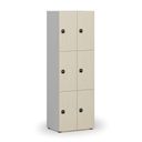 Dřevěná šatní skříňka s úložnými boxy, 6 boxů, RFID zámek, šedá/bříza