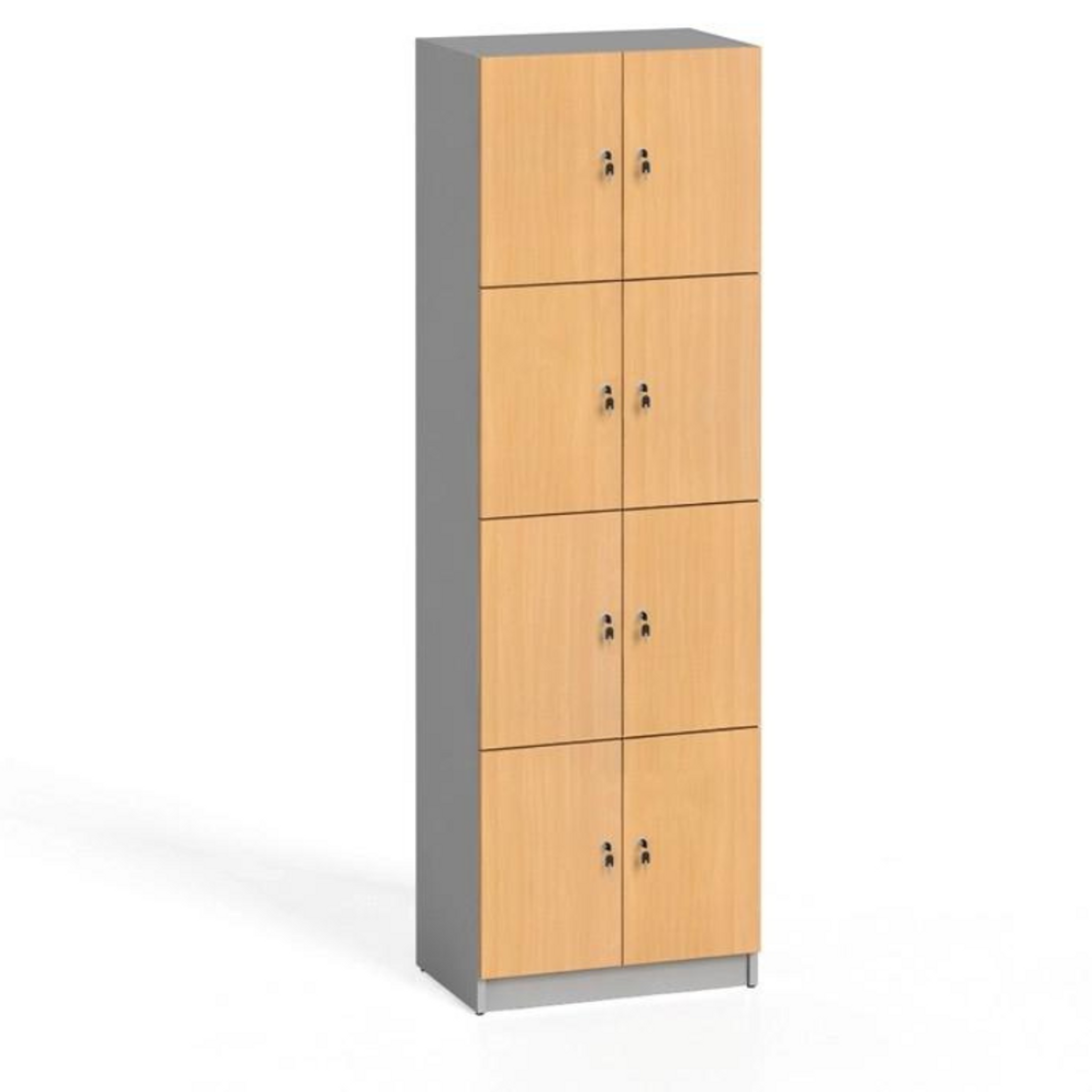 Dřevěná šatní skříňka s úložnými boxy, 8 boxů, 2x4, šedá / buk