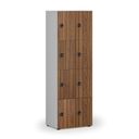 Dřevěná šatní skříňka s úložnými boxy, 8 boxů, kódový zámek, šedá/ořech