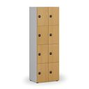 Dřevěná šatní skříňka s úložnými boxy, 8 boxů, RFID zámek, šedá/buk