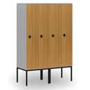 Dřevěná šatní skříňka S4 s podnoží, 2 oddíly, 1871 x 600 x 500 mm, demont, kódový zámek, šedá/grafit