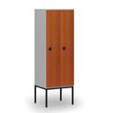 Dřevěná šatní skříňka S4 s podnoží, 2 oddíly, 1871 x 600 x 500 mm, demont, kódový zámek, šedá/třešeň