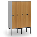 Dřevěná šatní skříňka S4 s podnoží, 2 oddíly, 1871 x 600 x 500 mm, demont, mechanický kódový zámek, šedá/třešeň