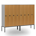 Dřevěná šatní skříňka S4 s podnoží, 4 oddíly, 1871 x 1200 x 500 mm, demont, RFID zámek, šedá/bříza