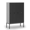 Dřevěná šatní skříňka S4 s podnoží, 4 oddíly, 1871 x 1200 x 500 mm, demont, RFID zámek, šedá/grafit