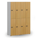 Dřevěná šatní skříňka S4 s úložnými boxy, 4 boxy, demont, mechanický kódový zámek, šedá/dub přírodní