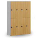 Dřevěná šatní skříňka S4 s úložnými boxy, 4 boxy, demont, RFID zámek, šedá/dub přírodní