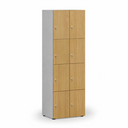 Dřevěná šatní skříňka S4 s úložnými boxy, 8 boxů, demont, cylindrický zámek, šedá/buk