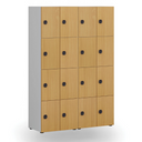 Dřevěná šatní skříňka S4 s úložnými boxy, 8 boxů, demont, kódový zámek, šedá/buk
