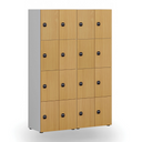 Dřevěná šatní skříňka S4 s úložnými boxy, 8 boxů, demont, RFID zámek, šedá/bříza