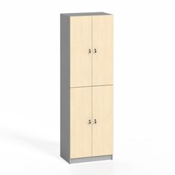 Drevená šatníková skrinka, 4 dvere, demont, cylindrický zámok, sivá / breza