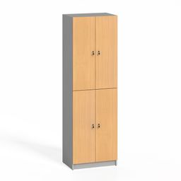 Drevená šatníková skrinka, 4 dvere, demont, cylindrický zámok, sivá / buk