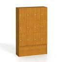 Drevená šatníková skrinka s odkladacími boxami, 12 boxov, 1700 x 1200 x 420 mm, cylindrický zámok, čerešňa