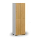 Drevená šatníková skrinka s úložnými boxmi, 4 boxy, cylindrický zámok, sivá/buk