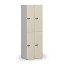 Drevená šatníková skrinka s úložnými boxmi, 4 boxy, demont, mechanický kódový zámok, sivá/breza