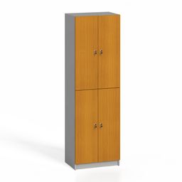 Drevená šatníková skrinka S4, 4 dvere, demont, cylindrický zámok, sivá / čerešňa