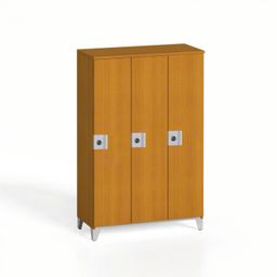 Drevená šatníková skrinka S4 na nohách, 3-dverová, 1400 x 900 x 400 mm, demont, otočný zámok, čerešňa