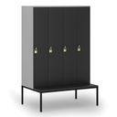 Drevená šatníková skrinka S4 s lavičkou, 4 oddiely, 1871 x 1200 x 500/800 mm, demont, otočný zámok, sivá/grafit