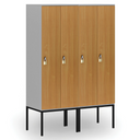 Drevená šatníková skrinka S4 s podnožou, 2 oddiely, 1871 x 600 x 500 mm, demont, otočný zámok, sivá/buk