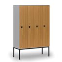 Drevená šatníková skrinka S4 s podnožou, 4 oddiely, 1871 x 1200 x 500 mm, demont, RFID zámok, sivá/buk