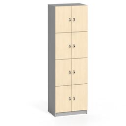 Drevená šatníková skrinka S4 s úložnými boxami, 8 boxov, 1900 x 600 x 400 mm, demont, sivá / breza