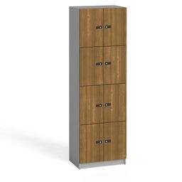 Drevená šatníková skrinka S4 s úložnými boxami, 8 boxov, demont, kódový zámok, orech