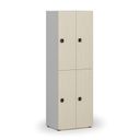 Drevená šatníková skrinka S4 s úložnými boxmi, 4 boxy, demont, kódový zámok, sivá/breza