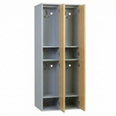 Drevená šatníková skrinka S4 s úložnými boxmi, 4 boxy, demont, mechanický kódový zámok, sivá/orech
