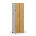 Drevená šatníková skrinka S4 s úložnými boxmi, 4 boxy, demont, otočný zámok, sivá/buk