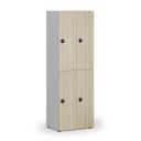 Drevená šatníková skrinka S4 s úložnými boxmi, 4 boxy, demont, RFID zámok, sivá/dub prírodný