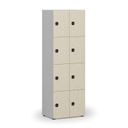 Drevená šatníková skrinka S4 s úložnými boxmi, 8 boxov, demont, kódový zámok, sivá/breza