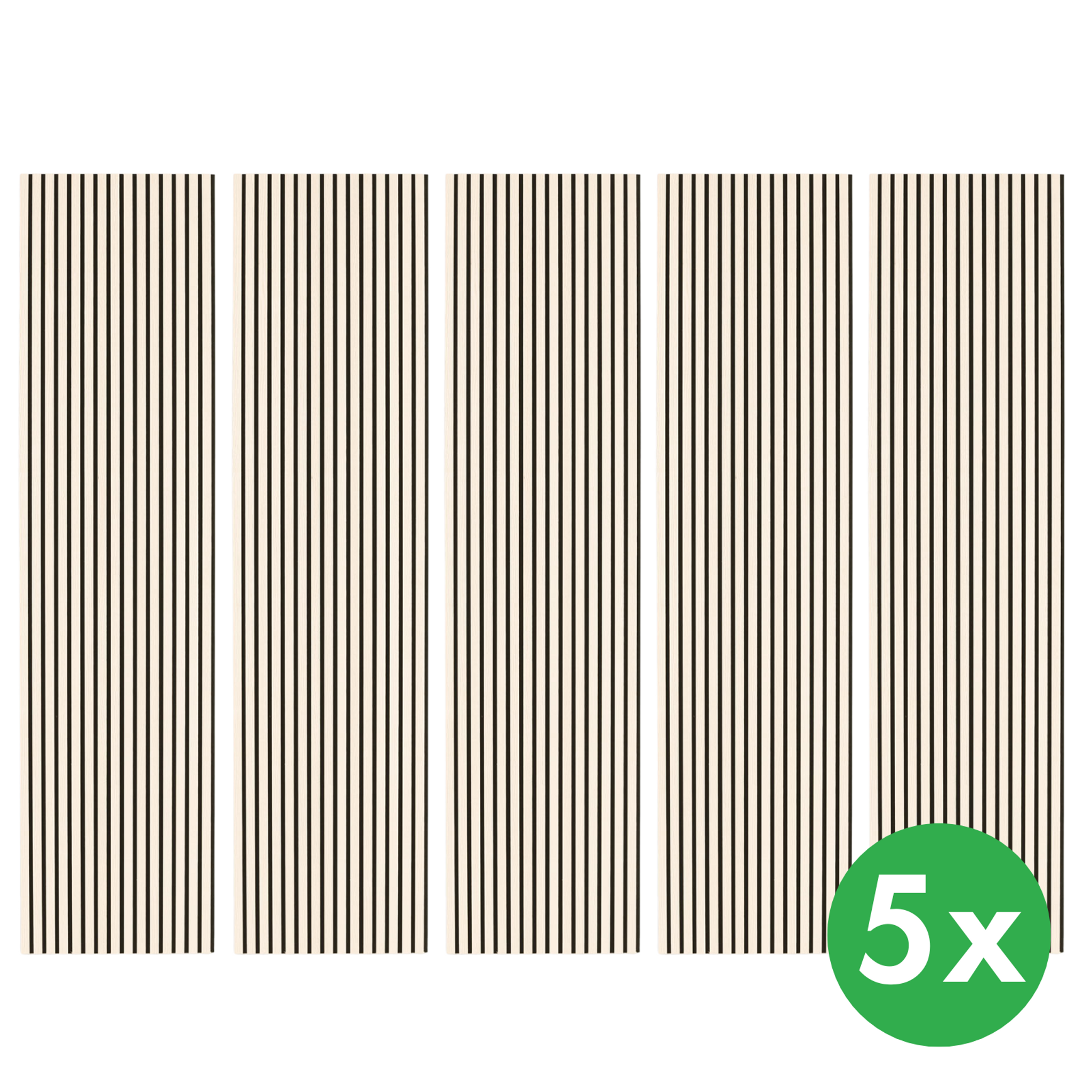 Drevený akustický panel, 2400 x 600 mm, čierny podklad, balenie 5 ks