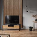 Drevený akustický panel, 2400 x 600 mm, čierny podklad, balenie 5 ks, dub sonoma