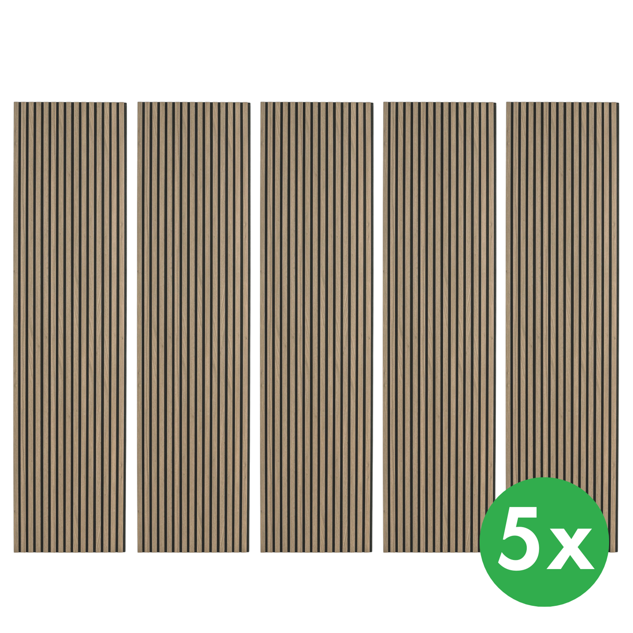 Drevený akustický panel, 2400 x 600 mm, čierny podklad, balenie 5 ks, orech