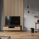 Drevený akustický panel, 2400 x 600 mm, čierny podklad, dub morený