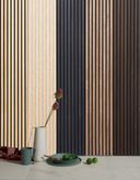 Drevený akustický panel, 2400 x 600 mm, sivý podklad, dub