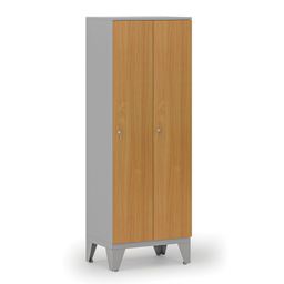 Drewniana szafa ubraniowa, obniżona, 2-drzwiowa, 1660 x 600 x 400 mm, zamek cylindryczny, szary/buk