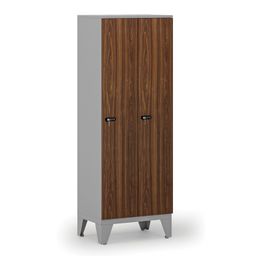 Drewniana szafa ubraniowa, obniżona, 2-drzwiowa, 1660 x 600 x 400 mm, zamek mechaniczny z kodem, szary/orzech