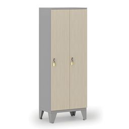 Drewniana szafa ubraniowa, obniżona, 2-drzwiowa, 1660 x 600 x 400 mm, zamek obrotowy, szary/brzoza