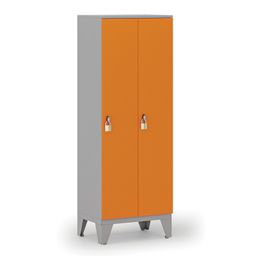 Drewniana szafa ubraniowa S4, obniżona, 2-drzwiowa, 1660 x 600 x 400 mm, demontaż, zamek obrotowy, szary/pomarańczowy