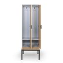 Drewniana szafa ubraniowa S4 z ławką, 2-drzwiowa, 1871 x 600 x 500/800 mm, demontaż, zamek cylindryczny, szary/grafitowy