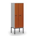 Drewniana szafa ubraniowa S4 z podstawą, 2-drzwiowa, 1871 x 600 x 500 mm, demontaż, zamek mechaniczny z kodem, szary/czereśnia