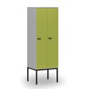 Drewniana szafa ubraniowa S4 z podstawą, 2-drzwiowa, 1871 x 600 x 500 mm, demontaż, zamek mechaniczny z kodem, szary/zielony