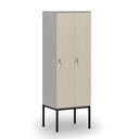 Drewniana szafa ubraniowa S4 z podstawą, 2-drzwiowa, 1871 x 600 x 500 mm, demontaż, zamek obrotowy, szary/brzoza