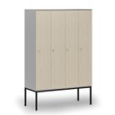 Drewniana szafa ubraniowa S4 z podstawą, 4-drzwiowa, 1871 x 1200 x 500 mm, demontaż, zamek cylindryczny, szary/brzoza