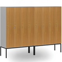 Drewniana szafa ubraniowa S4 z podstawą, 4-drzwiowa, 1871 x 1200 x 500 mm, demontaż, zamek cylindryczny, szary/buk