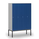 Drewniana szafa ubraniowa S4 z podstawą, 4-drzwiowa, 1871 x 1200 x 500 mm, demontaż, zamek cylindryczny, szary/niebieski